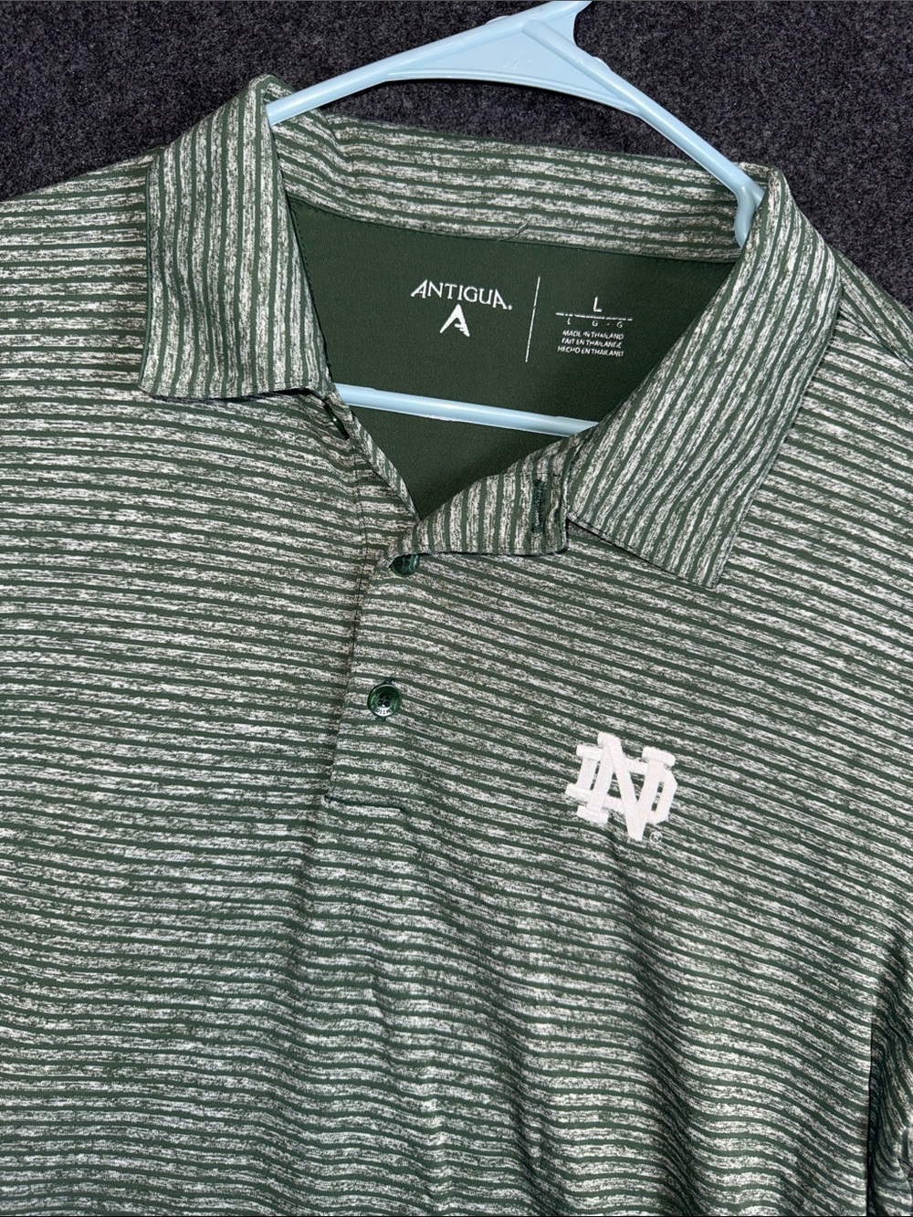 Antigua‎ Men’s Norte Dame Green Heathered Stripe Polo Large